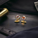 18ct Yellow Gold Hand-Painted Rock Crystal Fox And Hunter Cufflinks