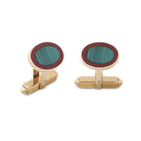 9ct Yellow Gold Malachite And Jasper Cufflinks