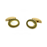 18ct Yellow Gold Oval Cufflinks with Mother-of-Pearl & Grey Border