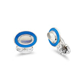 Sterling Silver Oval Cabochon Moonstone Cufflinks With Blue Enamel Border