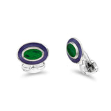 Sterling Silver Oval Jade Cufflinks With Purple Enamel Border