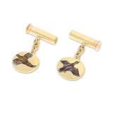 18ct Yellow Gold Hand-Painted Flying Bird Cufflinks With Cartridge Fittings