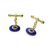 18ct Yellow Gold Lapis Lasuli and Ruby Bouton Cufflinks