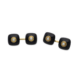 18ct Yellow Gold Onyx Bouton Cufflinks With Cultured Pearl Centre