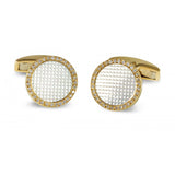 18ct Gold Round Hobnail Patterned Cufflinks with Diamonds and Mother-of-Pearl Inlay