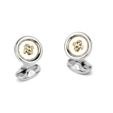 Sterling Silver Button Cufflinks With 18ct Gold Stitching