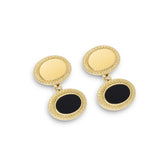 18ct Yellow Gold Onyx And Wreath Boarder Chain Link Cufflinks