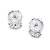 Sterling Silver Mother of Pearl and Sapphire Round Cufflinks