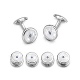 Sterling Silver Mother Of Pearl And Sapphire Dress Set