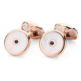 Sterling Silver Mother of Pearl And Sapphire Cufflinks In Rose Gold