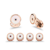 Sterling Silver Mother Of Pearl And Sapphire Dress Set In Rose Gold