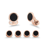 Sterling Silver Onyx Inlay Dress Set In Rose Gold