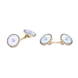 18ct Yellow Gold Mother-of-Pearl Cufflinks With Black Enamel Border And Diamond Centre