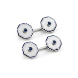 Sterling Silver Octagonal Cufflinks with Mother of Pearl and Sapphire