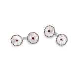 Sterling Silver Octagonal Cufflinks with Mother-of-Pearl and Ruby