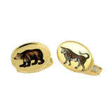 18ct Yellow Gold Hand-Painted Enamel Bull & Bear Cufflinks