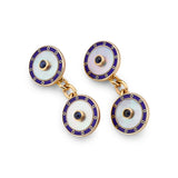 9ct Yellow Gold White Mother Of Pearl Chain Link Cufflinks With Sapphire Centre