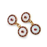 9ct Yellow Gold Mother Of Pearl Chain Link Cufflinks With Red Enamel Border And Ruby Centre