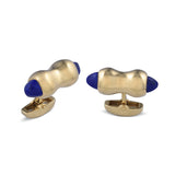 18ct Yellow Gold Curved Dumbbell Cufflinks With Lapis Lazuli Ends