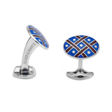 Sterling Silver Royal Blue & Maroon Red Fancy Pattern Enamel Cufflinks