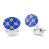 Sterling Silver Blue Enamel Cufflinks With Yellow Enamel Dot Design