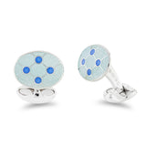 Sterling Silver Pale Blue Enamel Cufflinks With Blue Enamel Dot Design