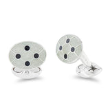 Sterling Silver Clear Enamel Cufflinks With Black Enamel Dot Design