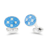 Sterling Silver Bright Blue Enamel Cufflinks With Pale Blue Dot Design