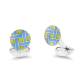 Sterling Silver Green And Blue Enamel Lattice Design Cufflinks