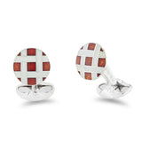 Sterling Silver Red And Clear Enamel Lattice Design Cufflinks