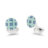 Sterling Silver Blue And Turquoise Enamel Lattice Design Cufflinks