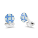 Sterling Silver Pale Blue And Bright Blue Enamel Lattice Design Cufflinks