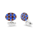 Sterling Silver Royal Blue And Maroon Enamel Scallop Pattern Cufflinks