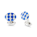 Sterling Silver Royal Blue And Clear Enamel Scallop Pattern Cufflinks