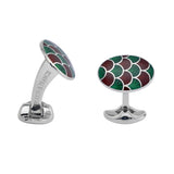 Sterling Silver Bright Green & Maroon Red Enamel Cufflinks