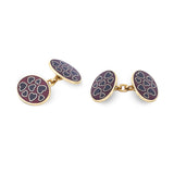 9ct Yellow Gold Red And Black Enamel Heart Design Chain Link Cufflinks