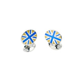 Sterling Silver Royal Blue, White and Yellow Enamel Union Jack Cufflinks