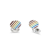 Sterling Silver Oval Rainbow Enamel Stripe Cufflinks