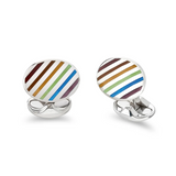 Sterling Silver Oval Rainbow Enamel Stripe Cufflinks