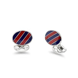 Sterling Silver Red And Navy Enamel Stripe Cufflinks