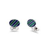 Sterling Silver Navy And Green Enamel Stripe Cufflinks