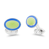 Sterling Silver Lime Green And Sky Blue Cufflinks