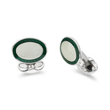 Sterling Silver Green & White Enamel Cufflinks