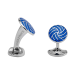 Sterling Silver Blue Enamel Round Pattern Cufflinks