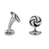 Sterling Silver Black and Clear Enamel Round Pattern Cufflinks