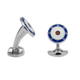 Sterling Silver Round Navy Blue, Clear & Red Enamel Cufflinks