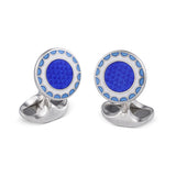 Sterling Silver Denim Blue, Royal Blue and White Enamel Round Cufflinks