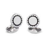 Sterling Silver White, Black and Clear Enamel Round Cufflinks