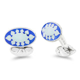 Sterling Silver Royal Blue And Bentley Blue Fancy Design Enamel Cufflinks