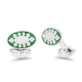 Sterling Silver Green And Clear Fancy Design Enamel Cufflinks